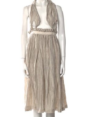 Comme des Garcons Soft Beige V-Neck Gathered Waist Dress
